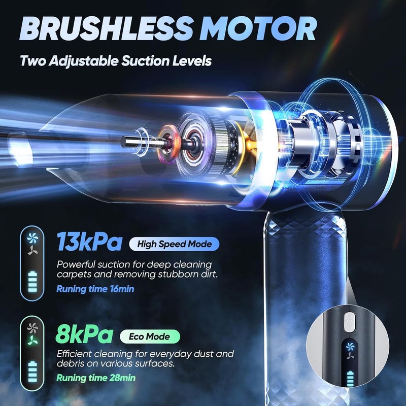 SakerPlus Car Vacuum Cleaner- 3 in 1 Cordless Handheld Vacuum Cleaner, 13000Pa High Power Car Vaccum Cleaner with Brushless Motor,Adjustable Cars Vaccum Portable Cordless for Cars,Desktop-DBS03 - Image 3